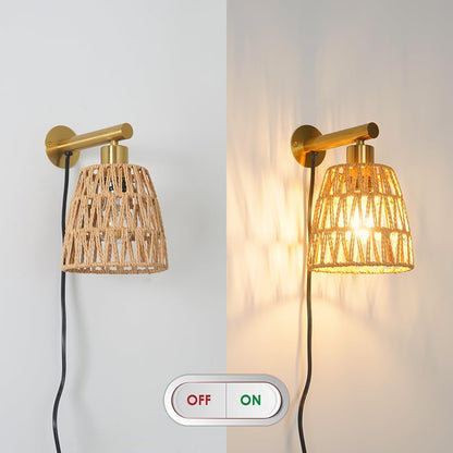 Boho Battery Operated Wall Sconces, Rattan Wall Sconce Set of 2 with Remote, RGB 15 Colors Dimmable Rechargeable Wall Light, Black Indoor Wireless Wall Lamp, Farmhouse Rattan Wall Lighting for Bedroom