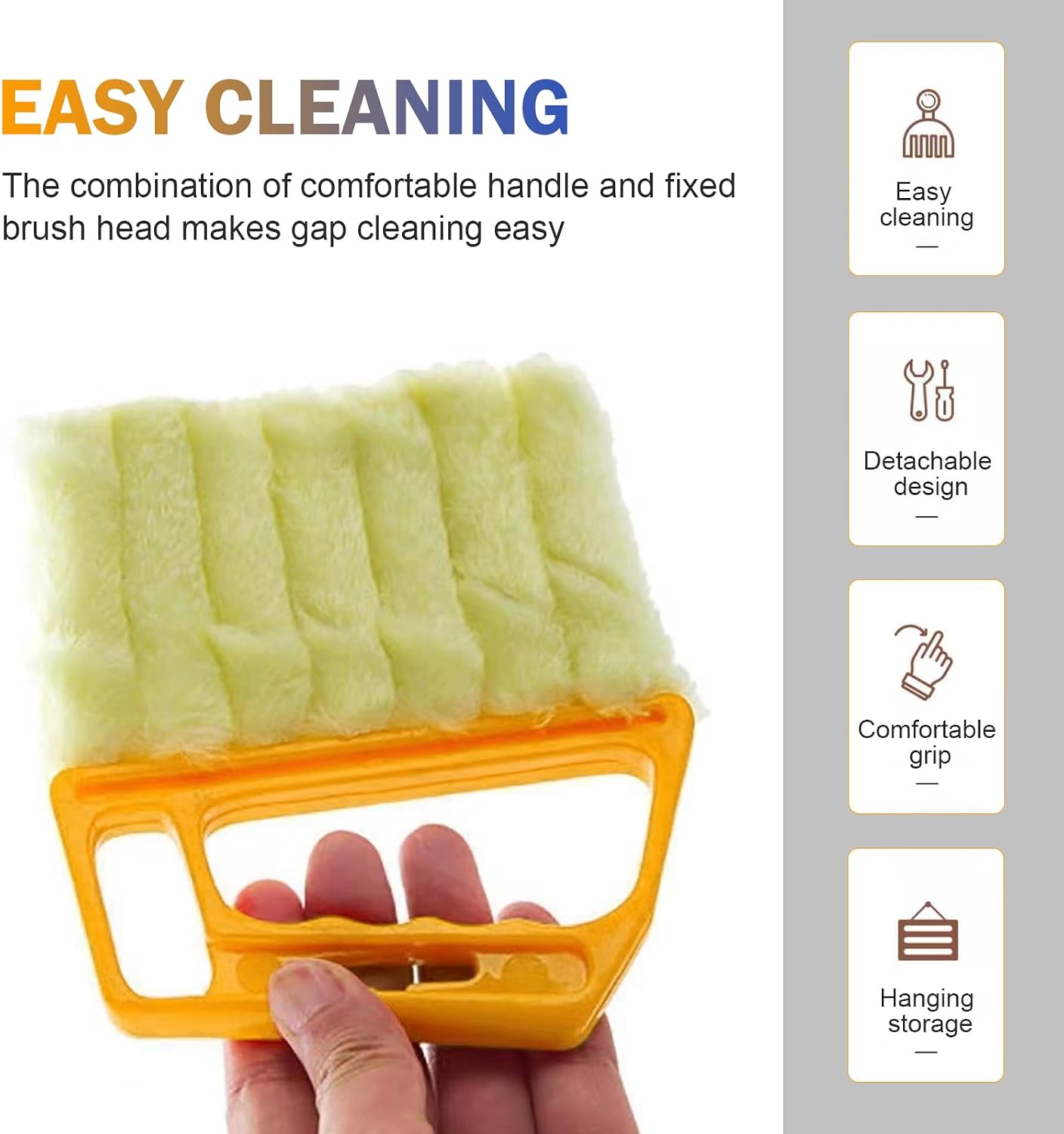 WZP 2PCS Blind Cleaner Duster Tool, Mini 7 Fingers Air Vent Cleaners | Handheld Washable Blind Cleaner, Universal for Blinds, Air Conditioner Vents, Fans Vents (Orange & Blue)