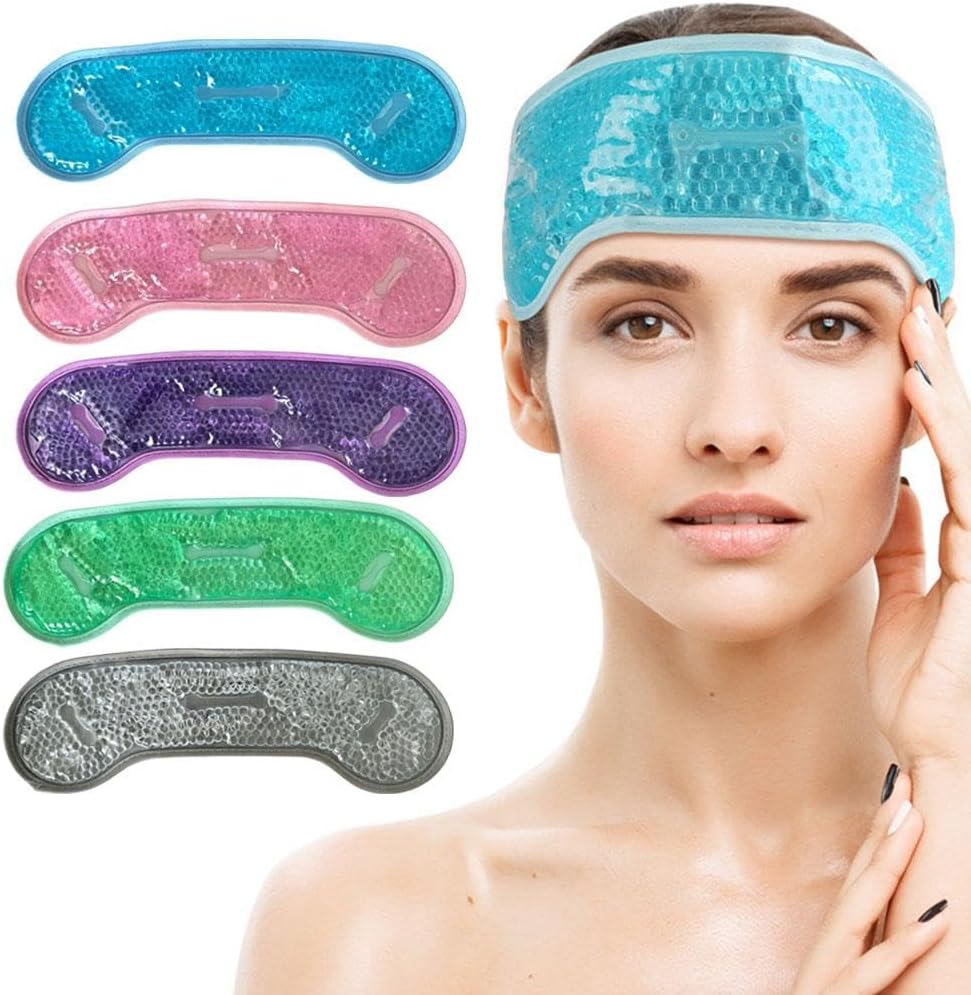 1pcs Cooling Eye Mask – Gel Bead Ice Pack for Hot or Cold Compress, Reusable Head Wrap for Dark Circles (Purple)