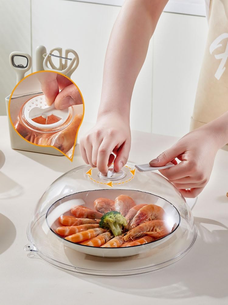 Collapsible Microwave Food Cover, Splatter Guard,Vented Microwave Lid for Food, BPA free TPR, Dishwasher safe，12inch,Grey