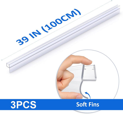 Yecaye 3 Pack 3/8" x 39" Shower Door Bottom Seal Strip, Shower Door Sweep | Shower Door Sweep for 3/8'' (10mm) Doors, Frameless Glass Shower Door Seal Strip Stop Shower Leaks and Create a Water Barrier