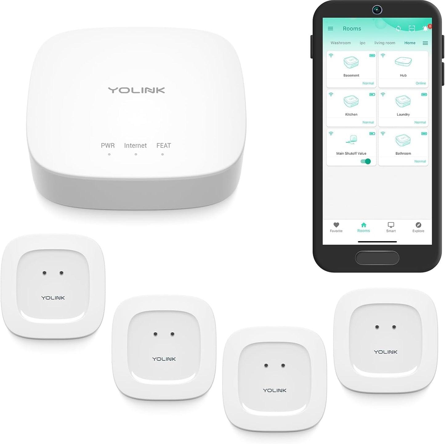 YoLink Water Leak Starter Kit: Hub + 6 Leak Sensor 1 (Silent), LoRa Long-Range, App/SMS/Email Alerts, D2D Offline Triggers, 2 AAA Up to 5-Year Battery, Compatible with Alexa/IFTTT/Home Assistant