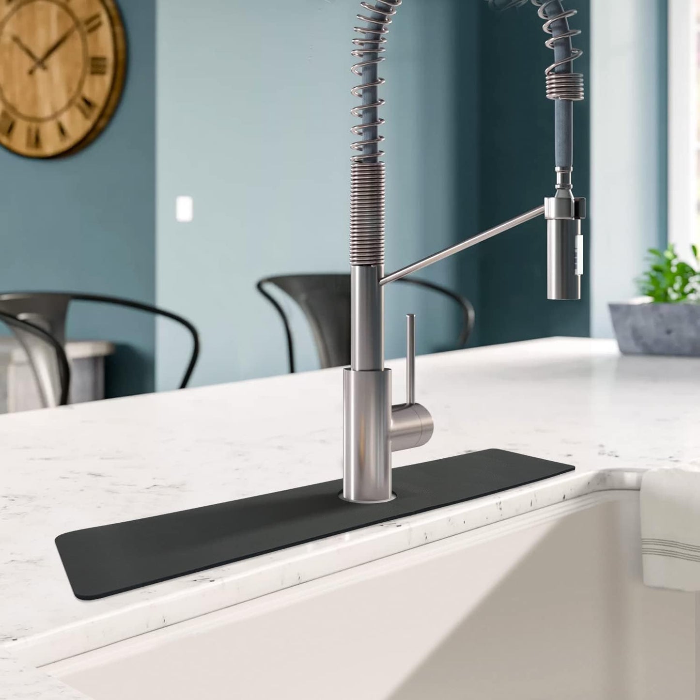 LOPNUR Cuttable Faucet Mat for Kitchen Sink, Extra Long 29 Inch, Black | Super Absorbent & Fast Dry Diatomite Sink Splash Guard, 0.8-2.4 Inch Adjustable Faucet Hole, Cut to Fit Bathroom & RV Sinks
