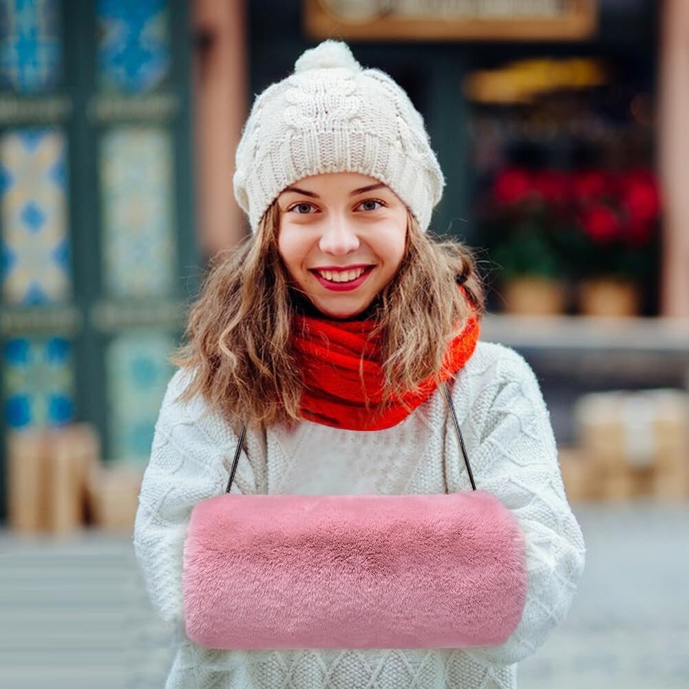 Faux Fur Hand Muffs for Women Winter Warm Arm Hand Warmer Gloves Arms Warmer Fluffy Warm Faux Fur Muffs with Strap