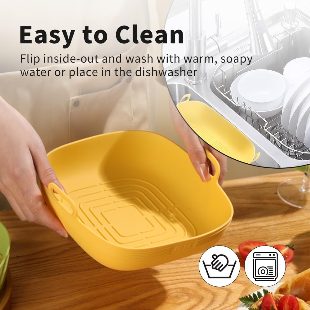 Air Fryer Silicone Liners Square 8.5 Inches 2pc Non-Stick food grade Reusable Airfryer Silicone Pot Baking Basket Bowl for 5.8 to 8 Qt Air Fryer Backing Tray Over Accessories | 8.5 Inches 2pc Reusable Airfryer Silicone Pot Baking Basket Bowl for 5.8 to 8