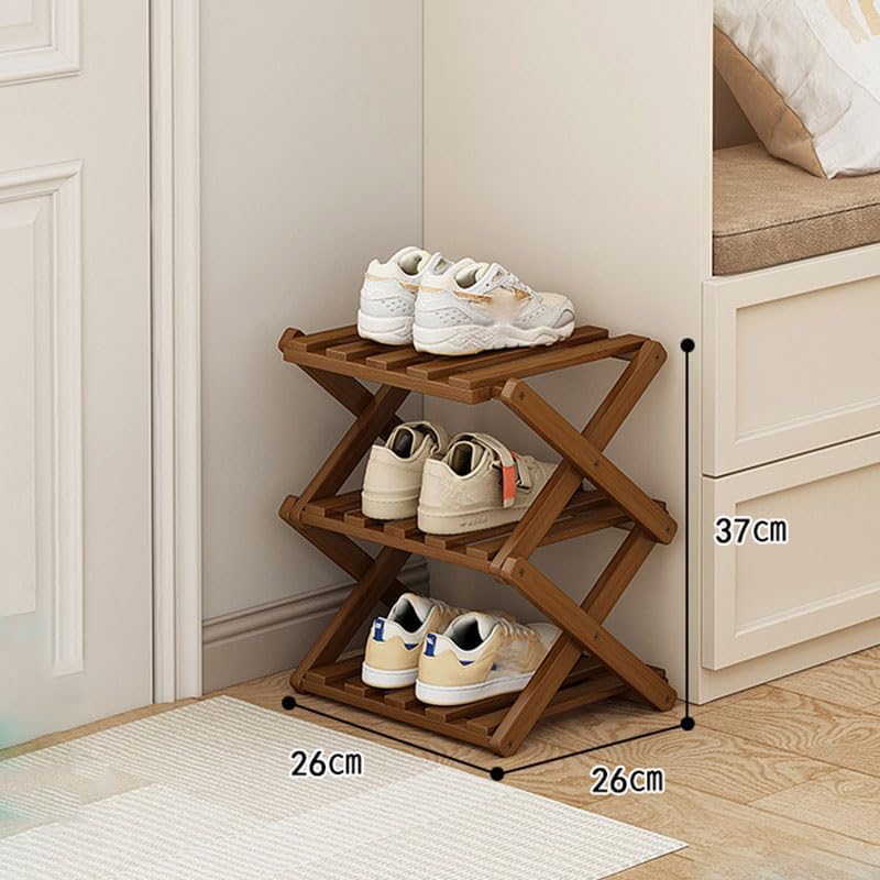 YYW Bamboo Shoe Rack for Entryway, Foldable Free Standing for Closet | Installation-Free Vertical Shoe Racks, Shoe Shelf for Living Room Bedroom, Easy To Assemble, Tawny 5 Layers
