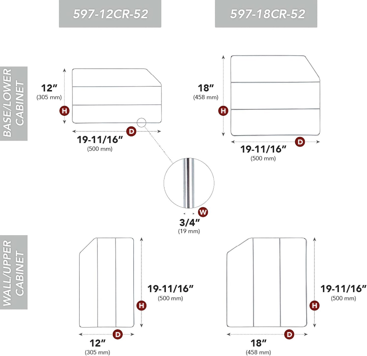 Rev-A-Shelf 12" Bakeware and Tray Divider for Wall/Base Cabinets, Chrome | Baking & Cookie Sheet Organizer, Min Opening Width of 3", 597-12CR-2-1