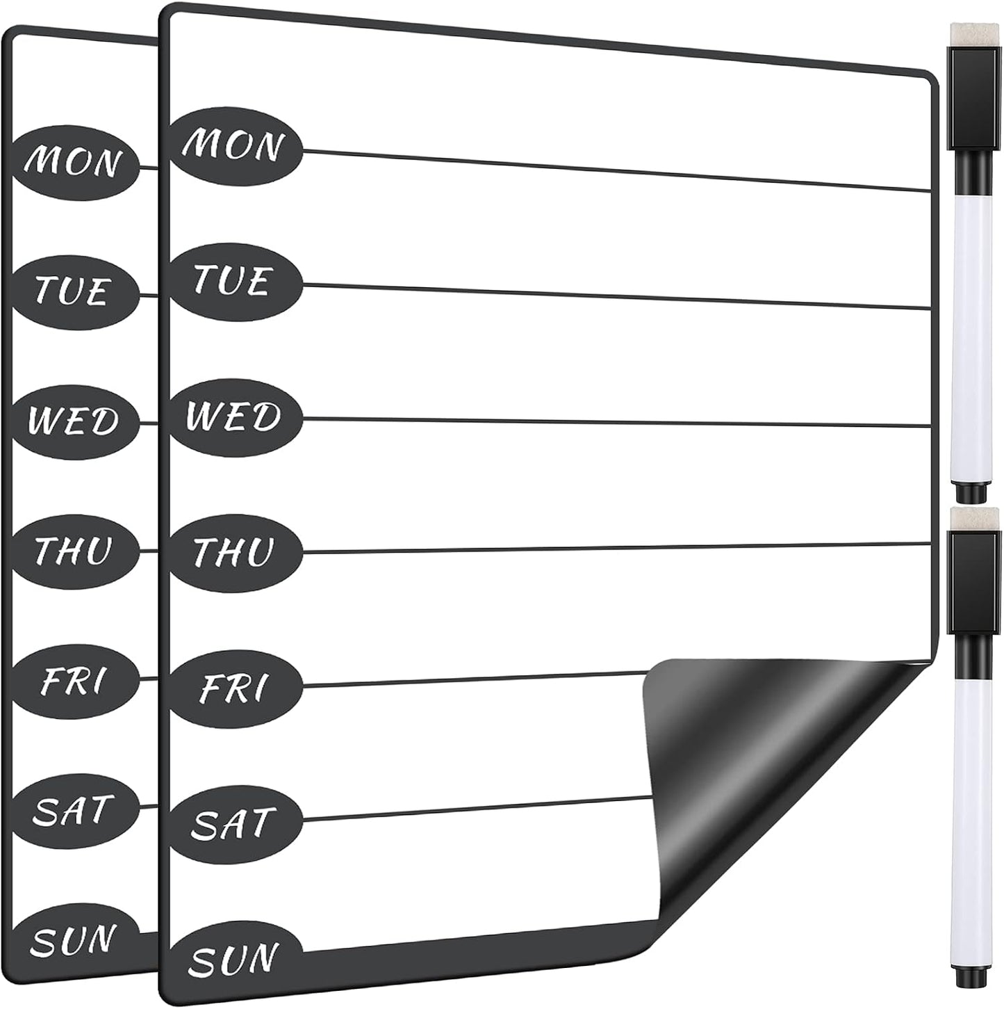 Outus 2 Pieces Magnetic Weekly Dry Erase Boards Erasable Weekly Calendars Whiteboard Planners with 2 Pieces Markers for Office, Home, School Supplies (Color 1, 9.4 x 7.5 Inch)