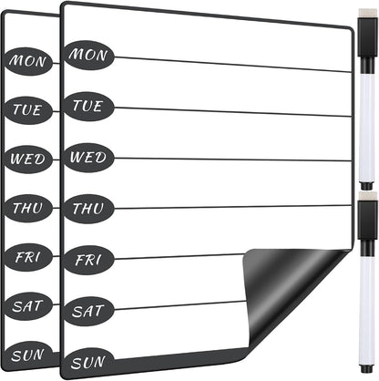 Outus 2 Pieces Magnetic Weekly Dry Erase Boards Erasable Weekly Calendars Whiteboard Planners with 2 Pieces Markers for Office, Home, School Supplies (Color 1, 9.4 x 7.5 Inch)