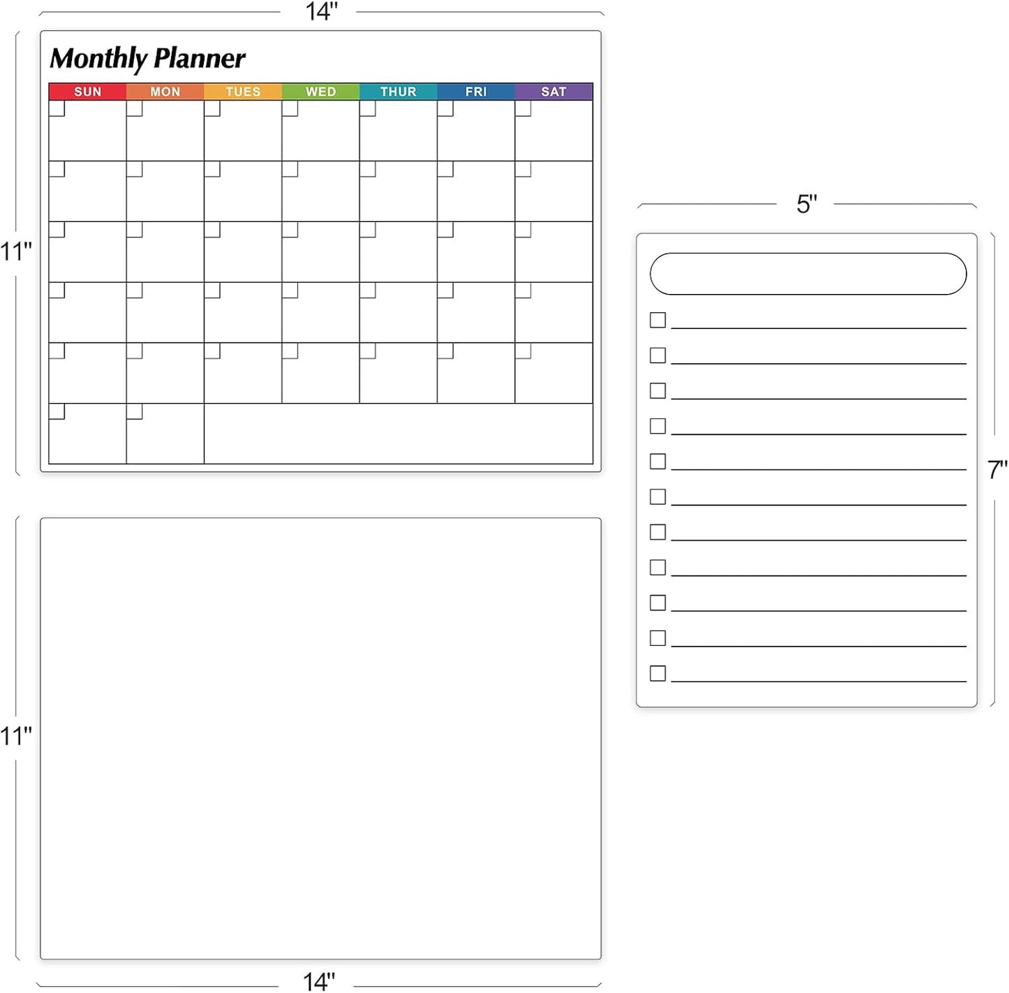 Dry Erase Magnetic Calendar for Refrigerator, 3 Pack- Monthly & Weekly & Daily Planner Magnet Whiteboard for Fridge Wall Door - Shopping, Meal/Menu, To Do List, Family Schedule Planning Board, 14"x11"