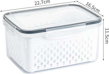 Fruit Storage Container for Fridge, Vegetable Produce Storage Saver Containers with Lid for Refigerator, Food Storage Containers with Colander, Plastic Fresh Keeper for Fruit Vegetable(1750ML)