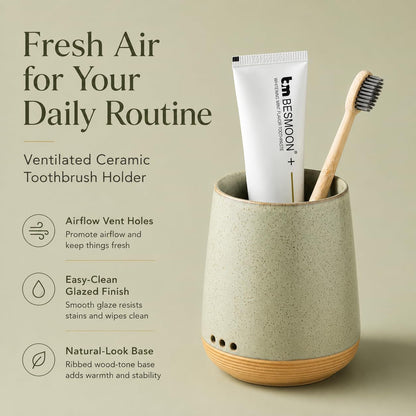 LYEOBOH Ceramic Toothbrush Cup, Cute Toothbrush Holder with Drainage White | Farmhouse Toothbrush Container, Countertop Toothbrush Organizer, Toothbrush Storage for Bathroom Vanity & Countertop