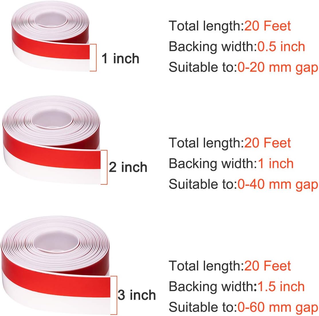 TORRAMI Silicone Weather Stripping 1 inch Width 20 Feet Length, Seal for Door Under Bottom, Gap, Side, Glass Shower Door, Sliding Door,Windows, Grey