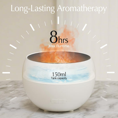 SALKING 2 Pack Flame Essential Oil Diffusers for Home, 150ml Fire Ultrasonic Diffusers for Essential Oils, Aromatherapy Diffuser with Auto-Off Function for Home, Office, Bedroom, Gift (White & Black)