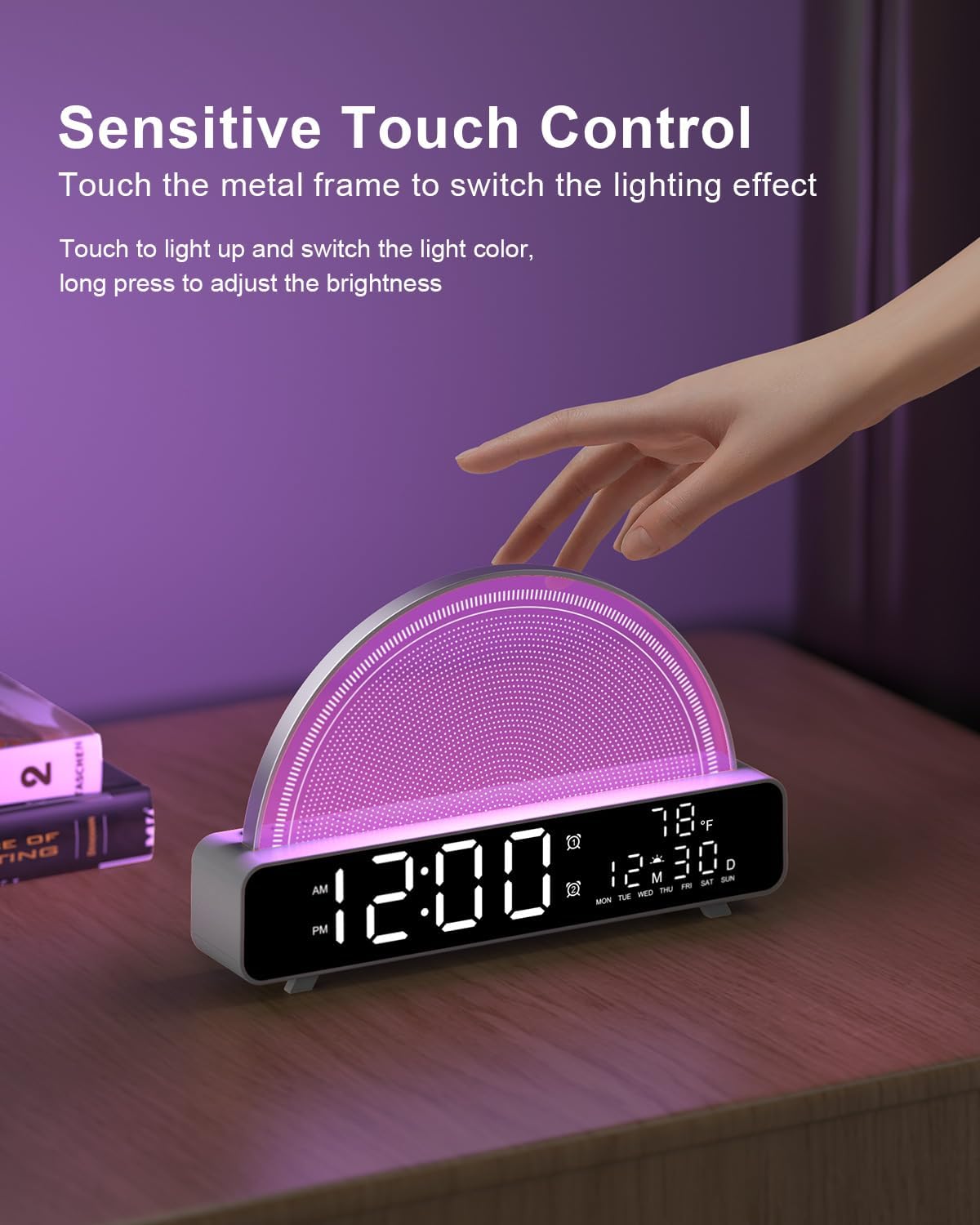 HAODINGMAI Sunrise Alarm Clock Wake Up Light with Sunrise Simulation White Noise Machine Touch Control Bedside Lamps Colors Atmosphere Lamp 30/60/90 Sleep Timer 13 Nature Sounds