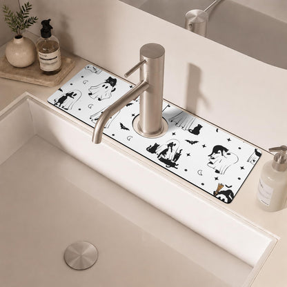 Light Brown White Checkered Kitchen Sink Splash Guard Faucet Mat,Faucet Non-Slip Absorbent Mat,Farmhouse Sink Splash Guard Behind Faucet for Kitchen Bathroom, 15"x5.5"