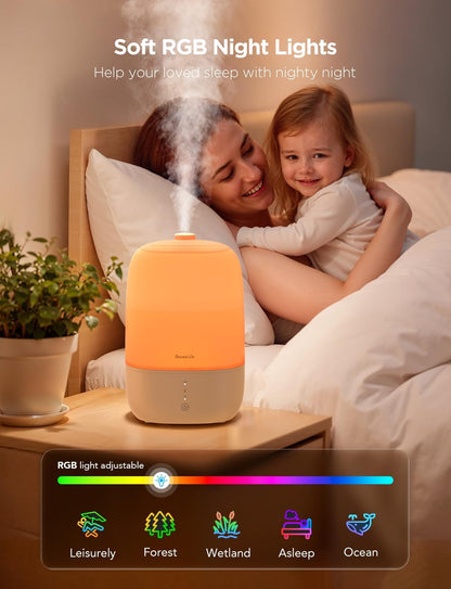 GoveeLife Smart Humidifiers for Bedroom, 3L Top Fill Cool Mist Humidifier | 24dB Quiet Runtime, Humidity Control, Easy to Clean, 25H Lasting, RGB Night Light for Baby, Plants, Works with Alexa