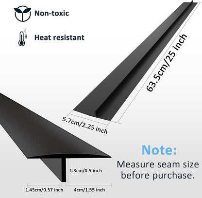 Silicone Stove Counter Gap Cover, 25 inch Kitchen Gap Filler Cover, Black | Black, 63cm/25", Heat Resistant, Machine Washable, Cuttable, Oven Gap Seals Spills Strip for Stovetop and Countertop
