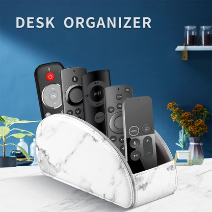 Pu Leather TV Remote Control Holder with 5 Compartments,Remote Caddy/Tray | Bedside Table Desk Storage Box/Organizer for Pen,DVD,Blu-Ray,Media Player,Heater Controller,Cosmetics,Glasses,Office Supplies
