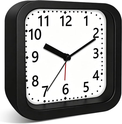 Loud Alarm Clock for Heavy Sleepers, 4.5" Simple Square Analog Alarm Clocks with Silent Movement Battery Operated Easy-to-Read Dial, Plastic Small Desk Clock for Bedroom Teens Seniors, Black