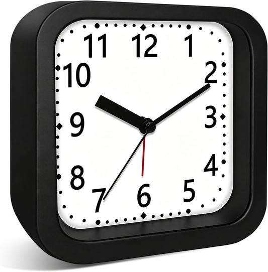 Loud Alarm Clock for Heavy Sleepers, 4.5" Simple Square Analog Alarm Clocks with Silent Movement Battery Operated Easy-to-Read Dial, Plastic Small Desk Clock for Bedroom Teens Seniors, Black