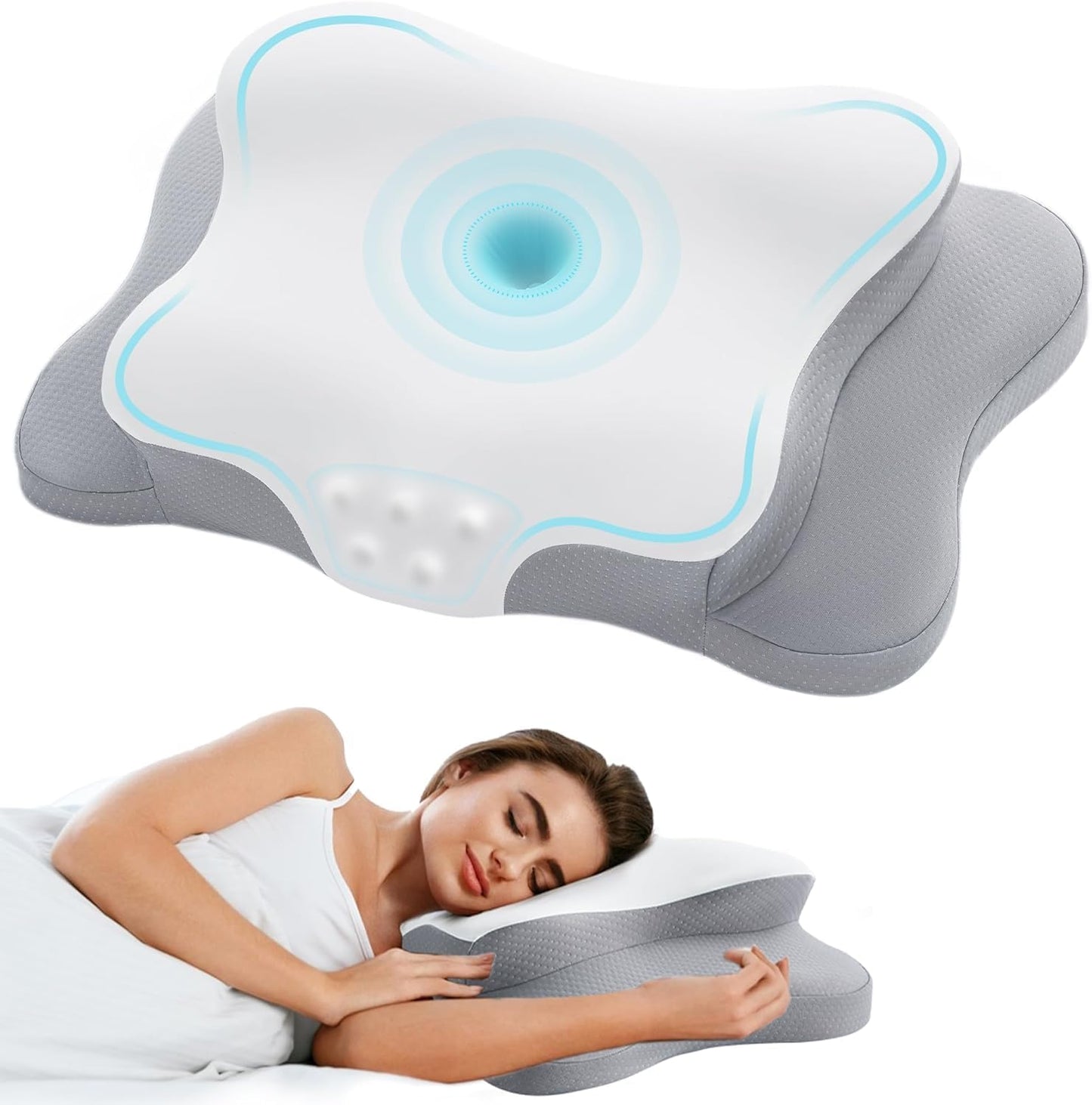 Cervical Pillow for Neck Pain Relief, Cooling Contour Memory Foam Pillows Support Odorless Ergonomic Neck Pillow Adjustable Orthopedic Bed Pillow for Side Back Stomach Sleeper with Pillowcase,Snow