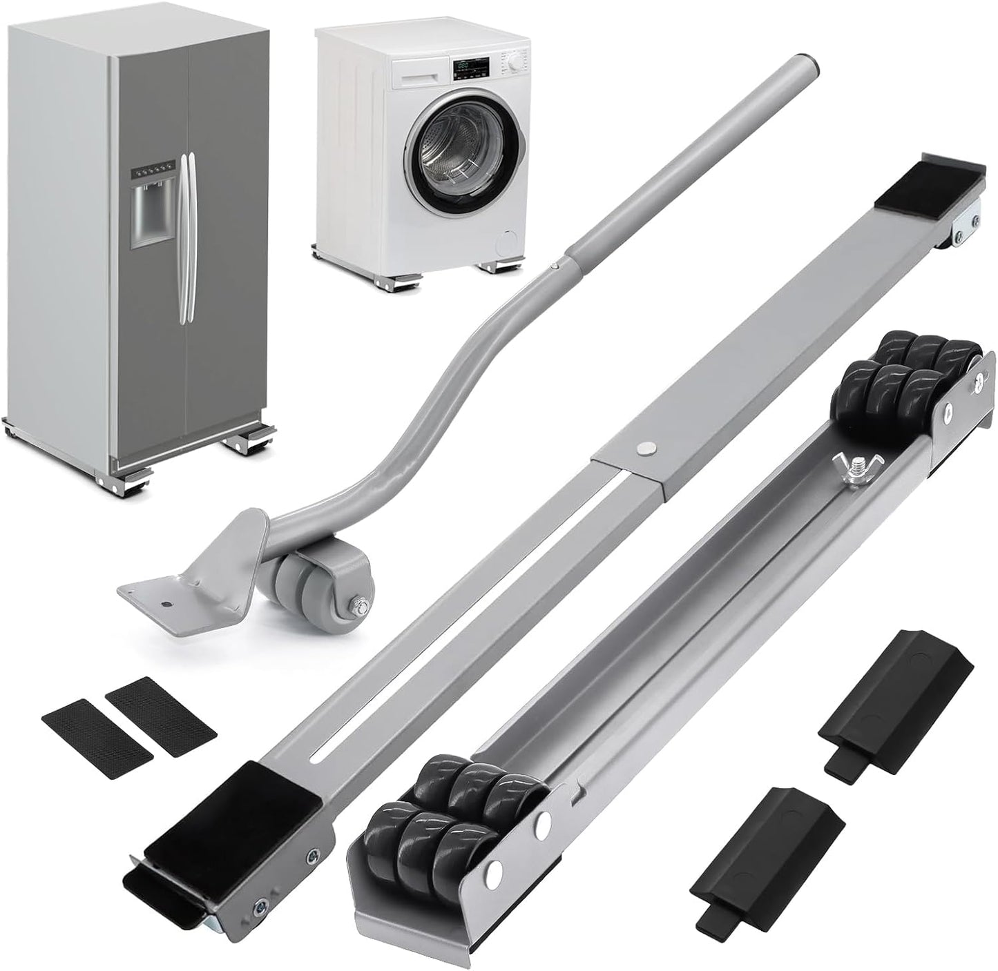 Extendable Appliance Rollers with Upgraded Furniture Lifter Tools, Grey | Extendable Appliance Heavy Duty Furniture Mover with Wheels Stand Sliders, Washers Dryers Moving Kitchen Refrigerators Sofa