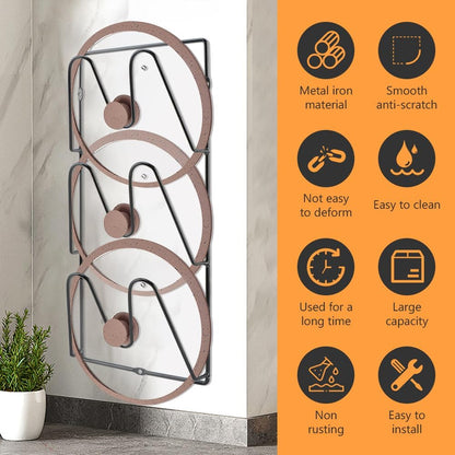 Pot Lid Organizer 2 Pack, Wall Mount Cabinet Door Lid Rack | 3-tier iron racks for pot lids, pan lids, baking sheets, trays, and cutting boards; adhesive or screw mount