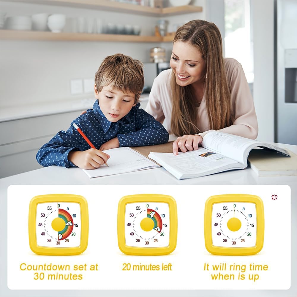 Visual Timer for Kids & Adults, 60 Minute Rainbow Countdown Timer, Time Management Tool for Classroom, Home, Kitchen, Office, School