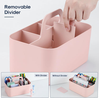 Multiuse Caddy Organizer with Handle, Portable Divided Plastic Tote Bin - Art Craft, Stationary Pen Marker Crayons, Makeup Hair Supplies Storage - Bathroom, Classroom, Dorm, Office, Desk Holder - Grey