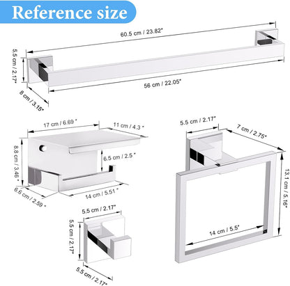 TURS Bathroom Hardware Set Black 4-Piece Towel Bar Set Include 24 Inch Towel Bar Hand Towel Holder Towel Hook Toilet Paper Holder with Shelf Wall Mounted Stainless Steel Bathroom Accessories Set