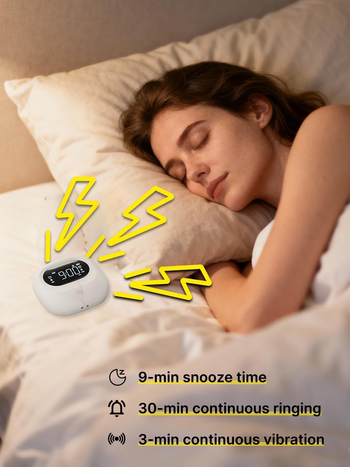 Vibrating Alarm Clock Bed Shaker Travel Clock, Rechargeable 3000mAh Battery