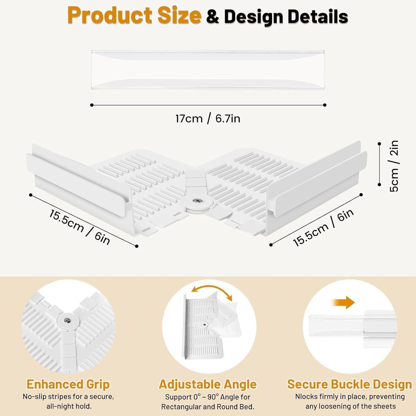 Fitted Bed Sheet Holders for Corners, Anti-Slip Lock Clips Keep Sheets Firm & Tight, Patent Design Adjustable Angle for Mattress Topper Pad of Home Hospital Hotel, Easy Installation, New Year's Gift