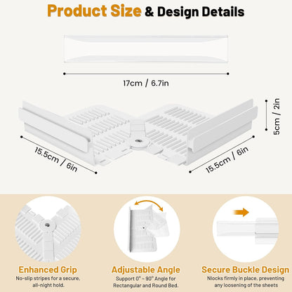 Fitted Bed Sheet Holders for Corners, Anti-Slip Lock Clips Keep Sheets Firm & Tight, Patent Design Adjustable Angle for Mattress Topper Pad of Home Hospital Hotel, Easy Installation, New Year's Gift