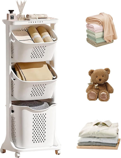 BAOKALER 4-Tier Laundry Hamper Sorter, Vertical Laundry Baskets with Wheel | Rolling Stackable Laundry Cart Removable, Organizer and Storage for Small Space, Dorm, Closet, Bathroom