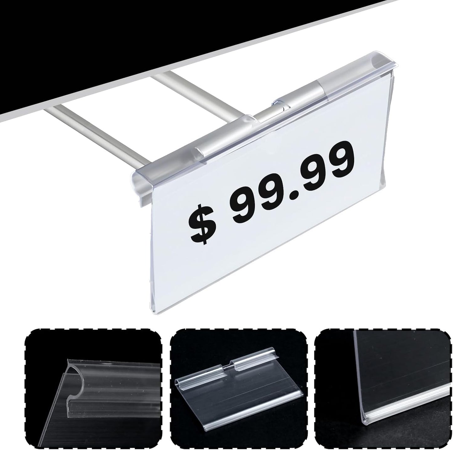 80 Pcs Clear Plastic Bin Labels Clips with 100 Pcs Label Papers Included, Basket Bin Labels Clip On, Wire Shelf Price Tags, Merchandise Sign Display Holder (2.75 × 1.65 Inch)