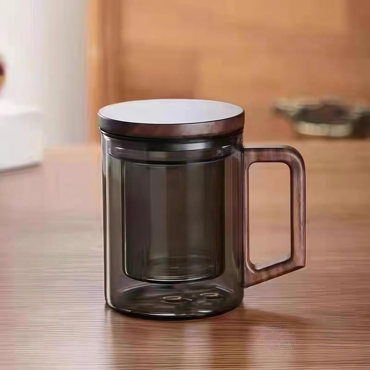 Tea Infuser Mug 400ML/15.5oz，Borosilicate Glass Infusion Mug Dishwasher Safe preferred for birthday gifts (dark green)