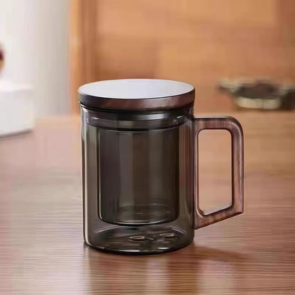 Tea Infuser Mug 400ML/15.5oz，Borosilicate Glass Infusion Mug Dishwasher Safe preferred for birthday gifts (dark green)