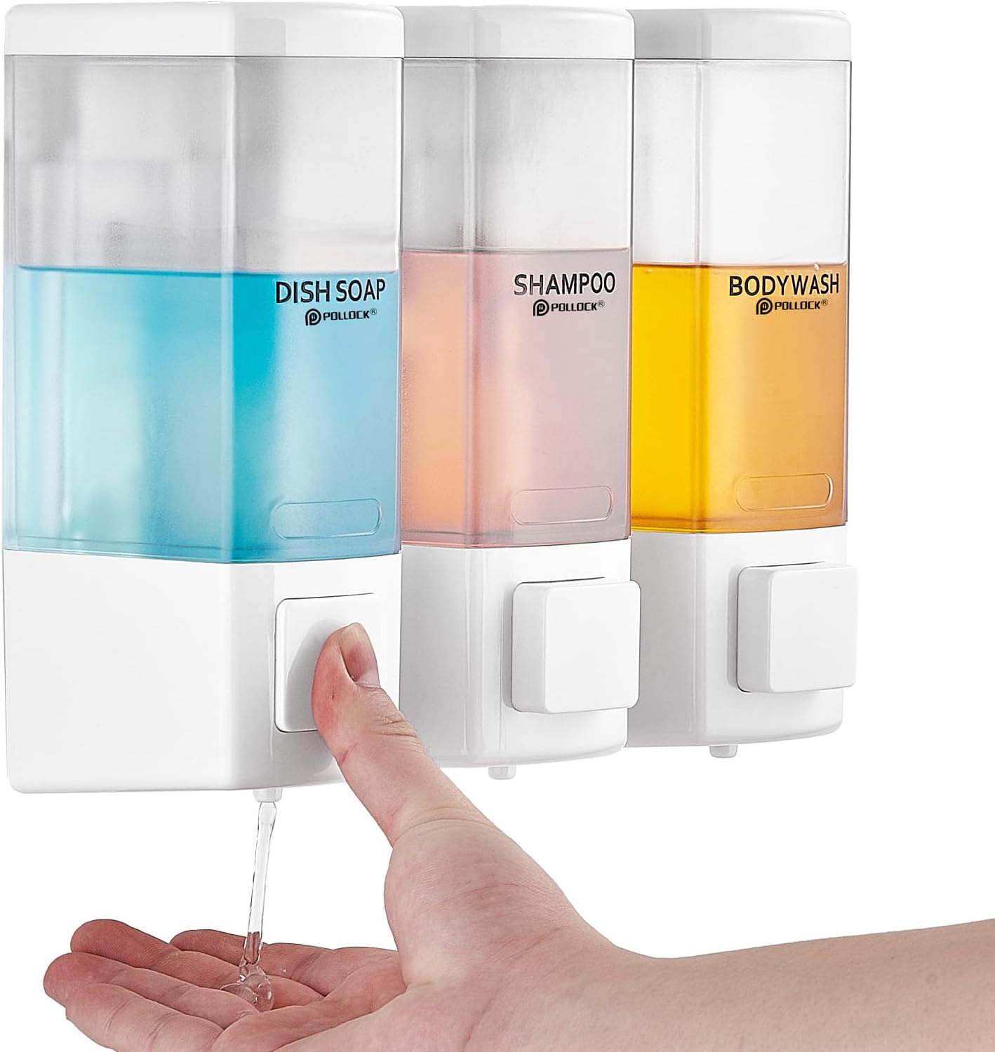 Pollock Shampoo and Conditioner Dispenser,Black 3 Chamber * 500ML | Shower Soap Dispenser Wall Mounted, Body Wash Dispenser No Drill,Refillable Shower Dispenser for Bathroom,Hotel,Public Place