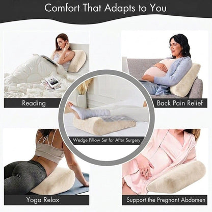 Maison Cozy® Inflatable Wedge Pillow for Travel and Sleeping - Adjustable Body Positioner for Back Support, Leg Elevation, Reading in Bed, Washable Velvet Cover, Travel Pouch (Sand Beige)