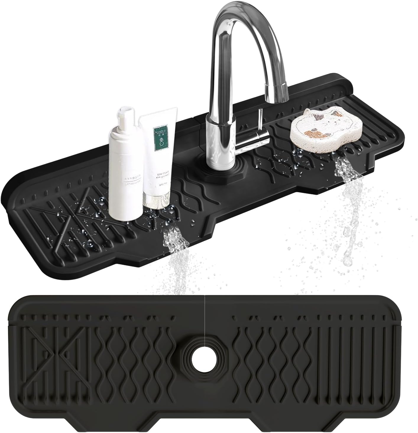 Kitchen Sink Splash Guard Gen2-30" x 6'' Silicone Sink Mat Splash Guard fit for Countertop, Bathroom,Farmhouse,RV by EBIGIC (Grey)