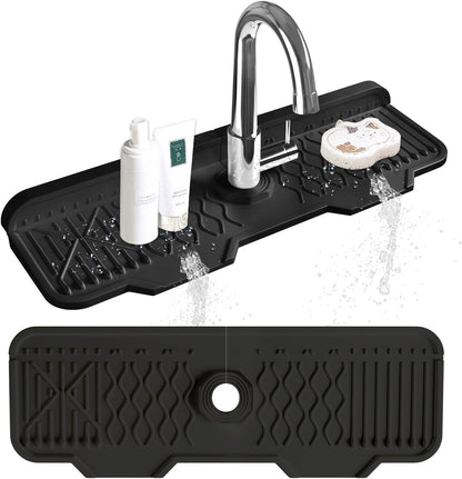 Kitchen Sink Splash Guard Gen2-30" x 6'' Silicone Sink Mat Splash Guard fit for Countertop, Bathroom,Farmhouse,RV by EBIGIC (Grey)