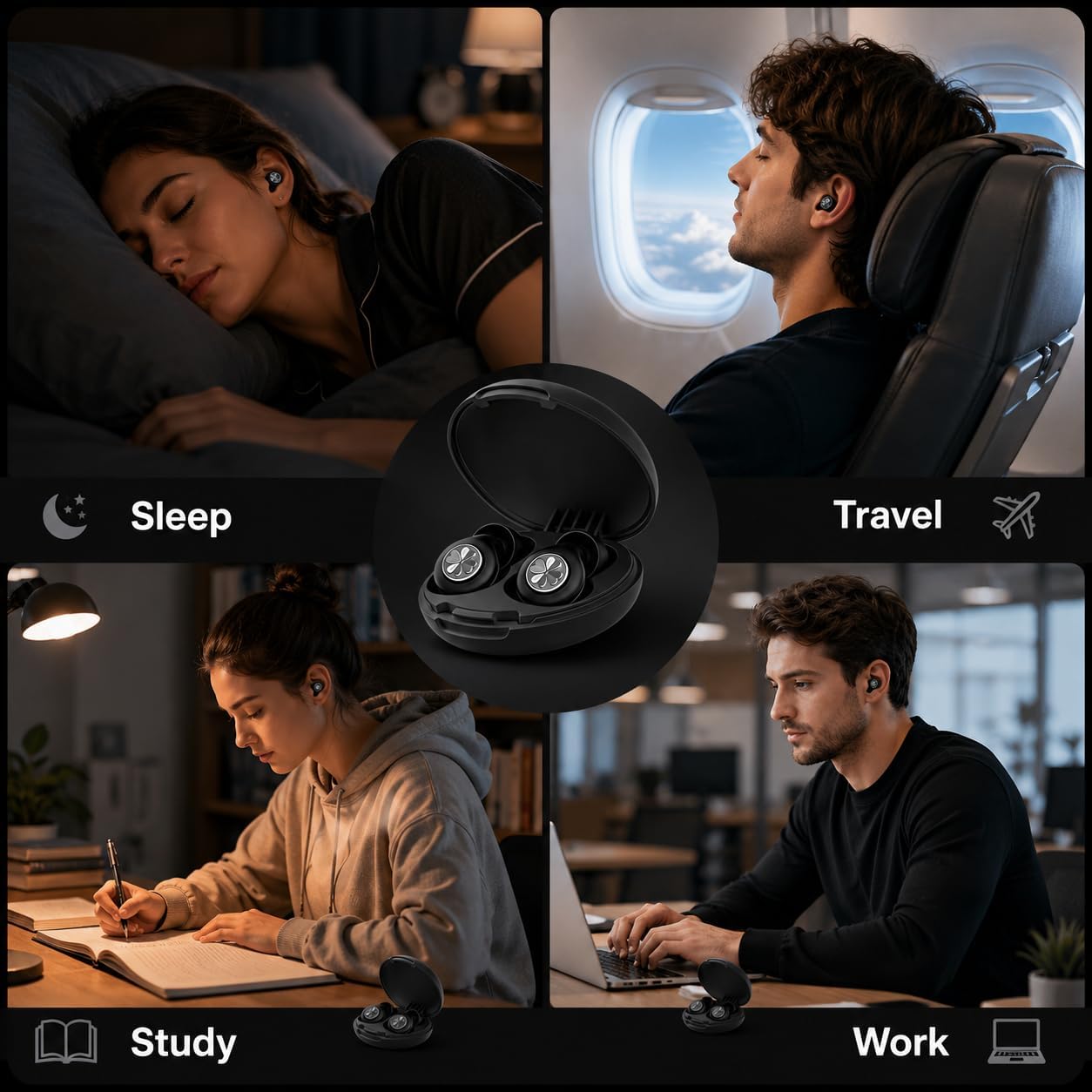 HEKKE 45dB Ear Plugs for Sleeping, Soft Silicone for Side Sleepers, 4 Sizes | Reusable soft silicone with XS/S/M/L sizes for side sleepers, concerts, flights and hotels; carrying case included.