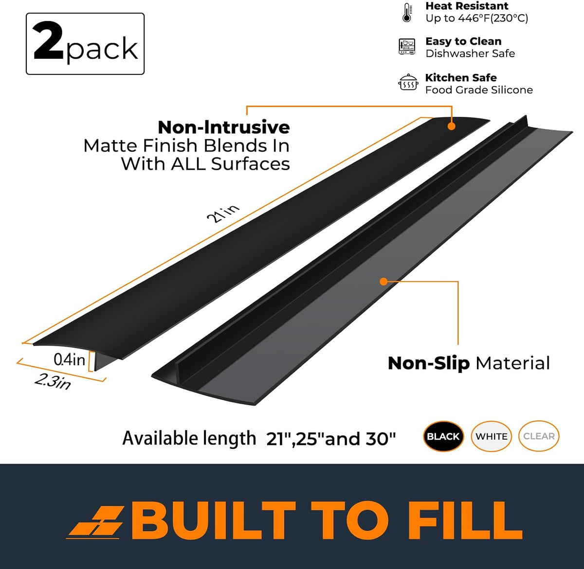 SEVCHY Silicone Stove Gap Covers (2 Pack), Oven Gap Filler, Heat Resistant Stove Gap Filler, Seal Gap Between Stovetop and Counter, Easy Clean (21 inch, Black)