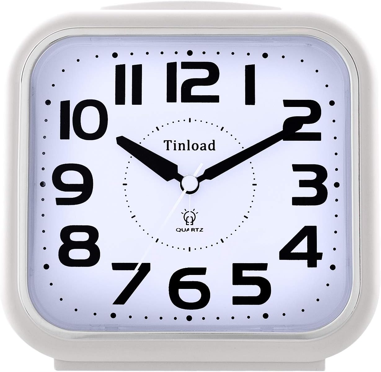 Tinload 5.5" Large Analog Alarm Clock Silent Non Ticking, Gentle Wake, Beep Sounds, Increasing Volume, Battery Operated Snooze and Manual Light, Easy Set, Black (Best for Elder)