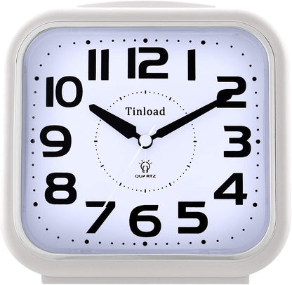 Tinload 5.5" Large Analog Alarm Clock Silent Non Ticking, Gentle Wake, Beep Sounds, Increasing Volume, Battery Operated Snooze and Manual Light, Easy Set, Black (Best for Elder)