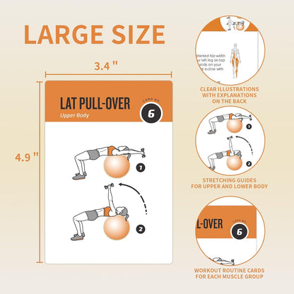 Half Balance Ball Workout Cards, 62 Exercises Cards Deck Large Size 5" x 3.5" Fitness Cards for Women & Men, Beginner Fitness Guide to Training Exercises at Home or Gym