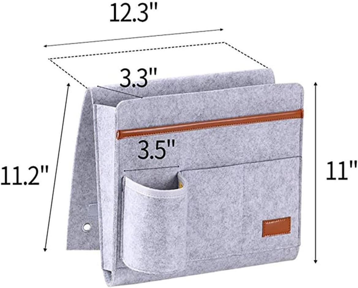 Bringsine 5 Pockets Bedside Caddy, Felt Bed Storage Organizer Hanging Bag Holder for Magazine Book Phone Tablet iPad Cables Remote and Glasses Holder Home Dorm Bed Sofa-Black