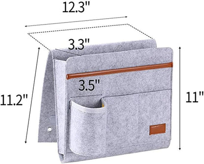 Bringsine 5 Pockets Bedside Caddy, Felt Bed Storage Organizer Hanging Bag Holder for Magazine Book Phone Tablet iPad Cables Remote and Glasses Holder Home Dorm Bed Sofa-Black
