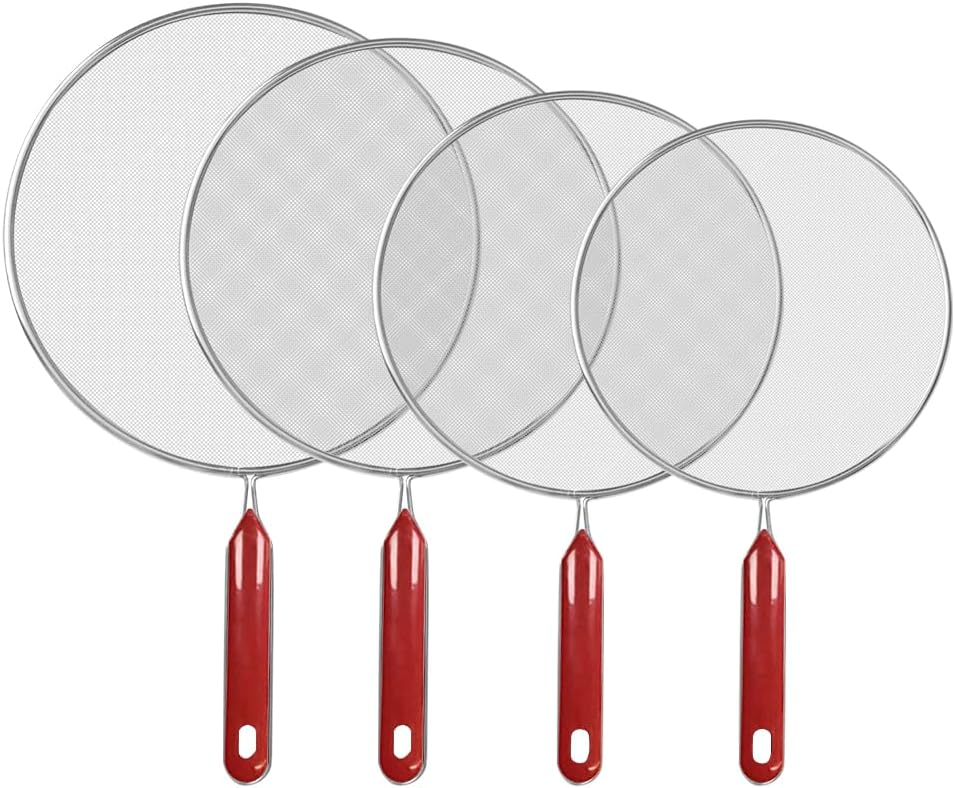 Splatter Screen for Frying Pan, Classic Splatter Screens, Splatter Guard Mesh Stainless Steel Grease Guard Shield with Comfort Grip Handles Set of 4: 11.5", 9.8", 8.3", 7.5'' (29,25,21,19 cm)